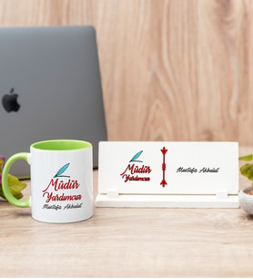 Müdür Yardımcısı Yeşil Kupa Bardak Ve Masa İsimliği Hediye Seti