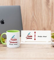 Müdür Yardımcısı Yeşil Kupa Bardak Ve Masa İsimliği Hediye Seti