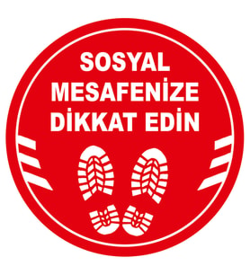 MIGNATIS - Ayakkabı İzi ve Sosyal Mesafeyi Koruyunuz Yazısı Sticker 25x25cm SYL01