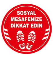 MIGNATIS - Ayakkabı İzi ve Sosyal Mesafeyi Koruyunuz Yazısı Sticker 25x25cm SYL01