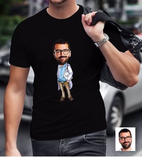 BK Gift Kişiye Özel Bay Hekim Karikatürlü Siyah T-Shirt