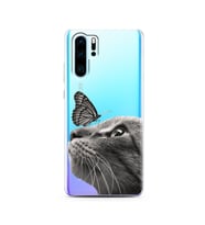 Kedi Kelebek Tasarımlı Süper Şeffaf Silikon Telefon Kılıfı Huawei P30 Pro 