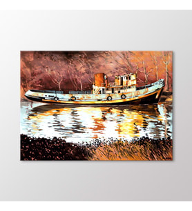 Arty Tablo Nehirde Kayık Tablo (Karışık)
