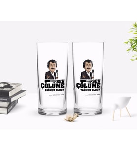 BK Gift Kişiye Özel Renkli Baskılı Çünkü Sen Çölüme Yağmur Oldun Tasarımlı İkili Rakı Bardağı Seti-7 (Beyaz)