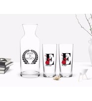 BK Gift Kişiye Özel Renkli Baskılı Harfli İkili Rakı Bardağı ve Karaf Hediye Seti-6 (Model 1)