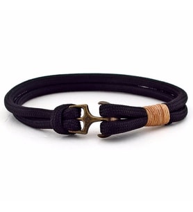 SİYAH PARACORD BRONZ ÇAPALI DENİZCİ ERKEK BİLEKLİK BT548