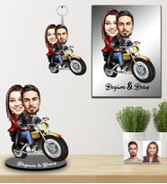 Kişiye Özel Motorcu Sevgili Karikatürlü 3 lü Hediye Seti Model 1