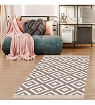 Geometrik Baklava Dilimi Karo Desenli Dijital Baskı Yıkanabilir Kaymaz Taban Modern Salon Halısı (Vizon)