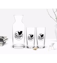 BK Gift Kişiye Özel Renkli Baskılı Sosyal İçici Tasarımlı İkili Rakı Bardağı ve Karaf Hediye Seti-1 (Model 1)