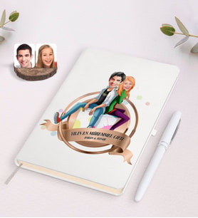 BK Gift Kişiye Özel Yılın En Mükemmel Çifti Karikatürlü Beyaz Defter ve Kalem Hediye Seti-35