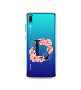 Pembe Çiçekli Harf Tasarım Süper Şeffaf Silikon Telefon Kılıfı Huawei Y7 Prime 2