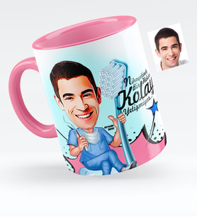 BK Gift Kişiye Özel Bay Diş Hekimi Karikatürlü Pembe Kupa Bardak  2