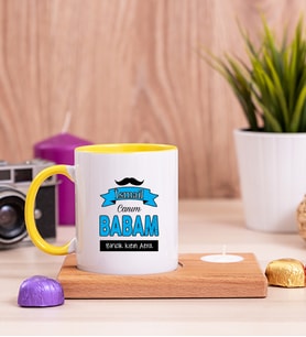 Canım Babam Ahşap Altlıklı Mumlu Sarı Kupa Bardak