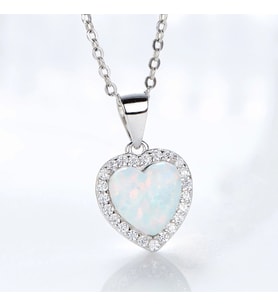 Monemel Swarovski Taşlı ve Opal Taşlı Kalp Kolye (Gümüş ve Opal) Sevgililer Günü Hediyesi Yeni Yıl Hediyesi - Yılbaşı Hediyesi