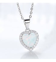 Monemel Swarovski Taşlı ve Opal Taşlı Kalp Kolye (Gümüş ve Opal) Sevgililer Günü Hediyesi Yeni Yıl Hediyesi - Yılbaşı Hediyesi