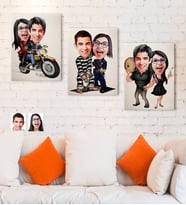 BK Gift Kişiye Özel 3'lü Sevgililer Karikatürlü Kanvas Tablo Seti 30x50cm-7