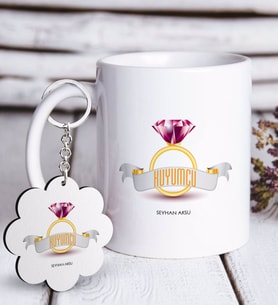 BK Gift Kişiye Özel Mesleki Kuyumcu Beyaz Kupa ve Anahtarlık Hediye Seti (Model 1)