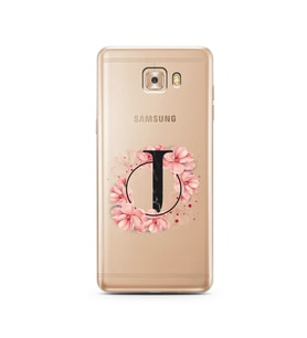 Pembe Çiçekli Harf Tasarım Süper Şeffaf Silikon Telefon Kılıfı Samsung C9 Pro J-