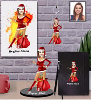 Kişiye Özel Yılbaşı Bayan Karikatürlü 5 li Hediye Seti Model-8