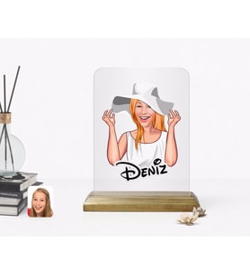 BK Gift Kişiye Özel Kadın Karikatürlü Ahşap Standlı Çerçeve-20 (Beyaz)