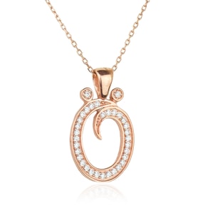 Harf Kolye 925 Ayar Ö  Harfi Gümüş Kolye - Rose