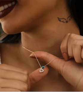 Papatya Silver 925 Ayar Nazar Boncuklu Gümüş Kalp Kolye
