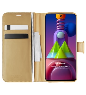 Microsonic Samsung Galaxy M51 Kılıf Delux Leather Wallet Gold