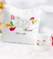 BK Gift Kişiye Özel 2024 Bu Yılda Hep Gülümse Temalı Yastık Kupa Seti (Beyaz)
