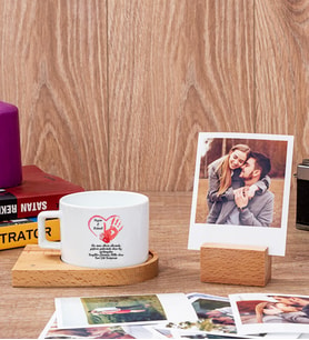 Sevgililer Günü Hediyesi Mesajlı Fincan ve Ahşap Standlı Polaroid Set
