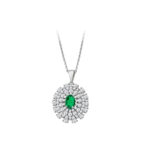 Sirius Dört Sıra Pırlantalı ve Oval Zümrüt Taşlı Kolye 0704P0096