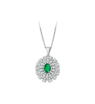 Sirius Dört Sıra Pırlantalı ve Oval Zümrüt Taşlı Kolye 0704P0096