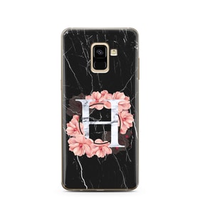 Mermer Çiçekli Harf Tasarım Süper Şeffaf Silikon Telefon Kılıfı Samsung A8 Plus 