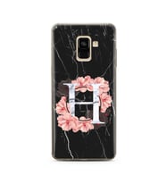 Mermer Çiçekli Harf Tasarım Süper Şeffaf Silikon Telefon Kılıfı Samsung A8 Plus 