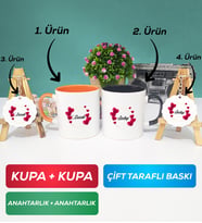 İkili Turuncu Siyah İsme Özel Sevgililer Günü Hediyesi Kupa Bardak Anahtarlık