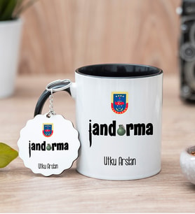 Jandarma Siyah Kupa Bardak Ve Anahtarlık Set
