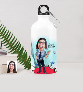 BK Gift Kişiye Özel Bayan Polis Karikatürlü Metal Suluk 500 Ml 1