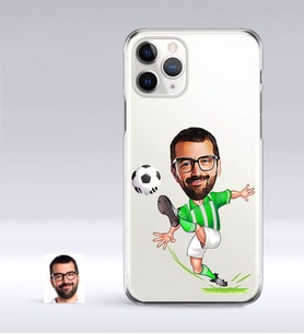 BK Gift Kişiye Özel Yeşil Beyaz Futbolcu Karikatürlü iPhone 11 Pro İnce Şeffaf Silikon Telefon Kapağı