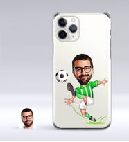 BK Gift Kişiye Özel Yeşil Beyaz Futbolcu Karikatürlü iPhone 11 Pro İnce Şeffaf Silikon Telefon Kapağı