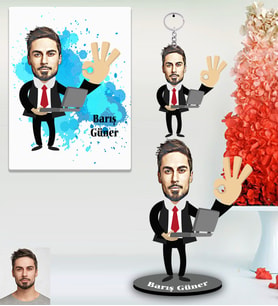 Kişiye Özel İş Adamı Karikatürlü 3 lü Hediye Seti Bay-3