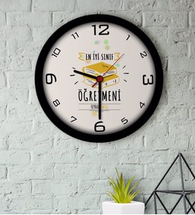 BK Gift Kişiye Özel En İyi Sınıf Öğretmeni Ahşap Duvar Saati-6 (Beyaz)