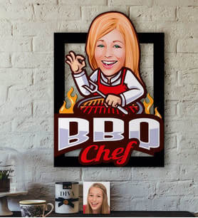 BK Gift Kişiye Özel Bayan Barbekü Chef Karikatürlü 3D Ahşap Tablo-1