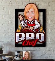 BK Gift Kişiye Özel Bayan Barbekü Chef Karikatürlü 3D Ahşap Tablo-1