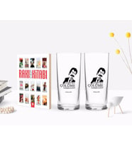 BK Gift Kişiye Özel Renkli Baskılı Çünkü Sen Çölüme Yağmur Oldun Tasarımlı İkili Rakı Bardağı ve Rakı Cep Kitabı Hediye Seti-1 (Model 1)