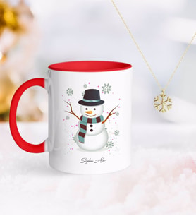 BK Gift Kişiye Özel Kardan Adam Kırmızı Kupa ve Kar Tanesi Kolye-1 (Model 1)