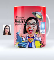 BK Gift Kişiye Özel Bayan Diş Hekimi Karikatürlü Beyaz Kupa Bardak  1