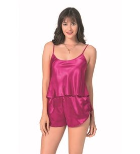 Primoda Vişne Saten Babydoll Şort Takımı