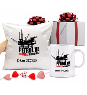 Petrol ve Doğalgaz Mühendisi Bardağı ve Yastığı Hediye Seti (Model 1)