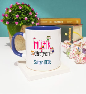 Müzik Öğretmeni Tasarımlı Kişiye Özel Müzik Öğretmeni Kupa Bardak Lacivert