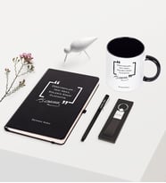 BK Gift Kişiye Özel Atatürk Temalı Siyah Defter Kalem Anahtarlık Kupa Seti - 1