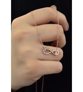 925 Ayar Gümüş Rose Altın Kaplama Beyaz Taşlı Kelebek Kolye